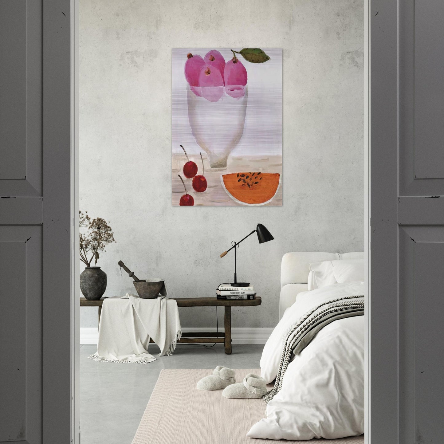 Three Cherries - 2000 - Mary Fedden Brushed Aluminum Print - 70x100 cm / 28x40 inches | Mary Fedden Aluminum Print | Mary Fedden Prints