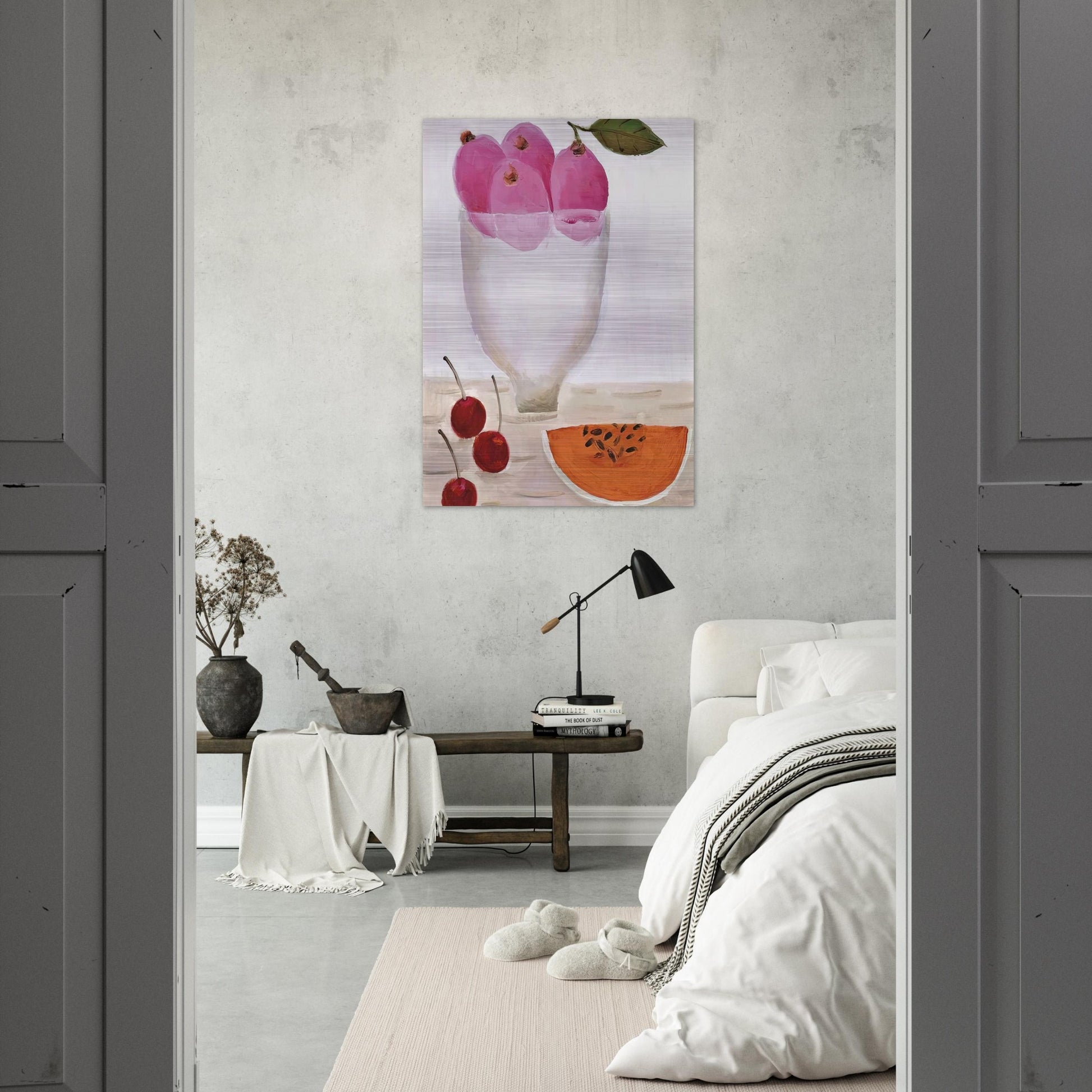 Three Cherries - 2000 - Mary Fedden Brushed Aluminum Print - 70x100 cm / 28x40 inches | Mary Fedden Aluminum Print | Mary Fedden Prints