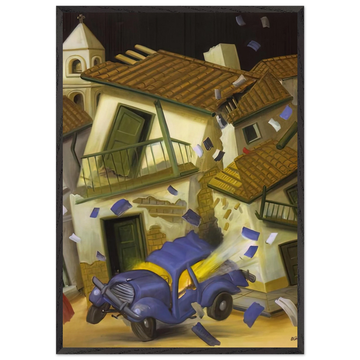 CAR BOMB - Fernando Botero 70x100 cm / 28x40 inches Framed Art Print – Black Wooden Frame