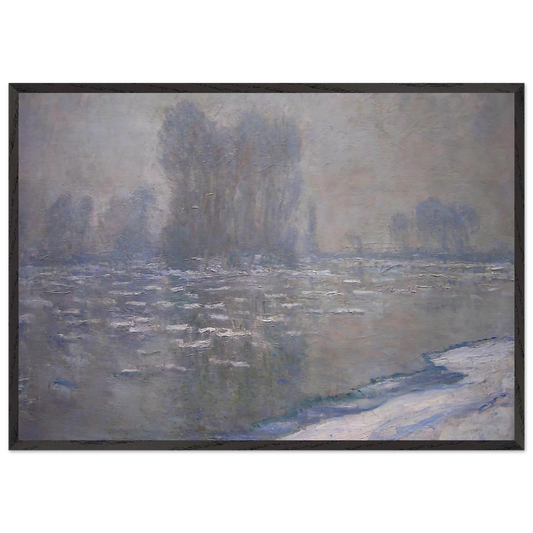 Ice Floes Misty Morning - claude monet 70x100 cm / 28x40 inches Framed Art Print – Black Wooden Frame