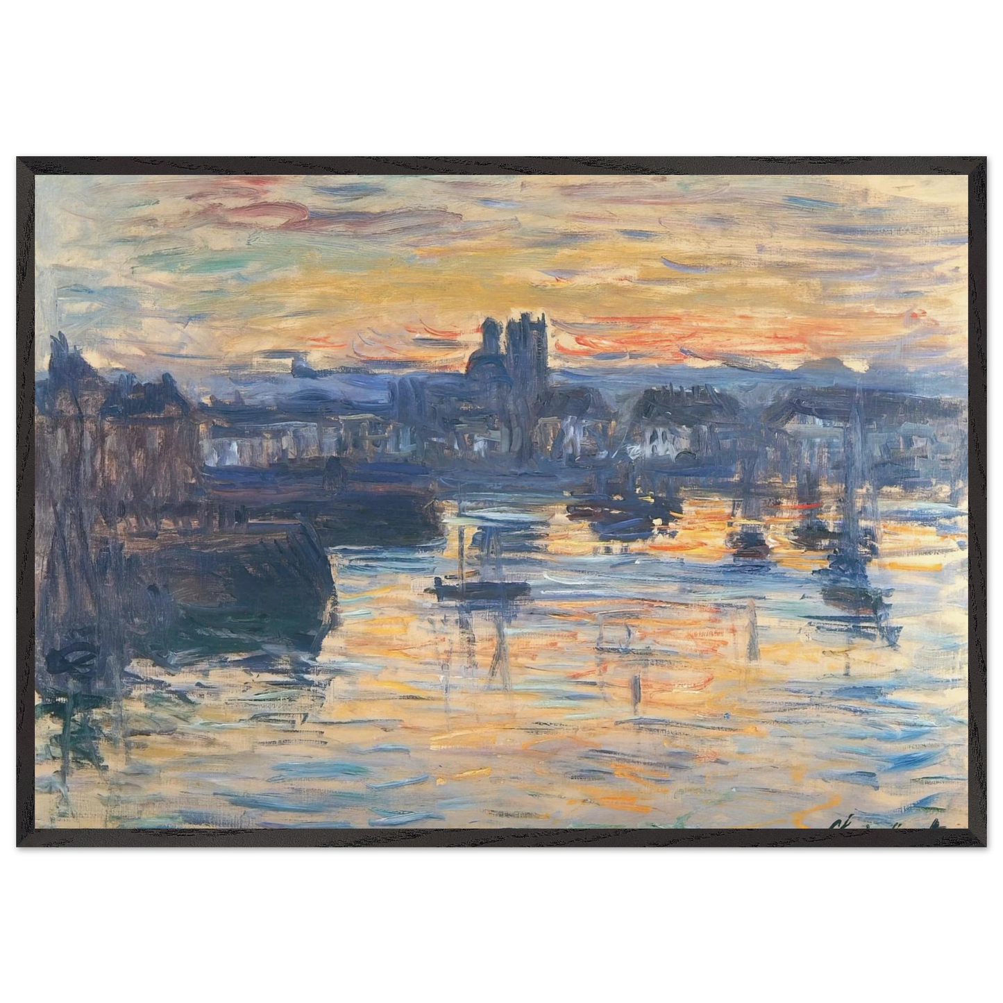 Port of Dieppe Evening - claude monet Framed Art Print – Black Wooden Frame - Default Title - -Framed Art Print