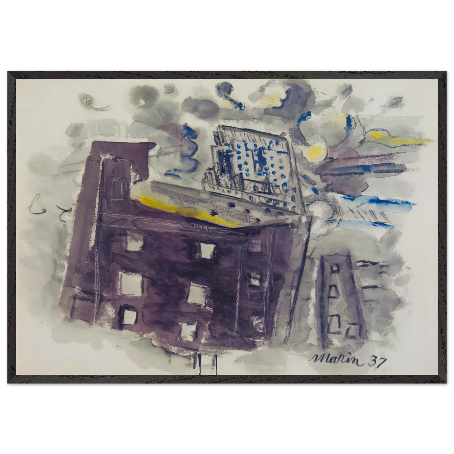 Top of Radio City New York City - 1937 - John Marin Framed Art Print – Black Wooden Frame - Default Title - -Framed Art Print