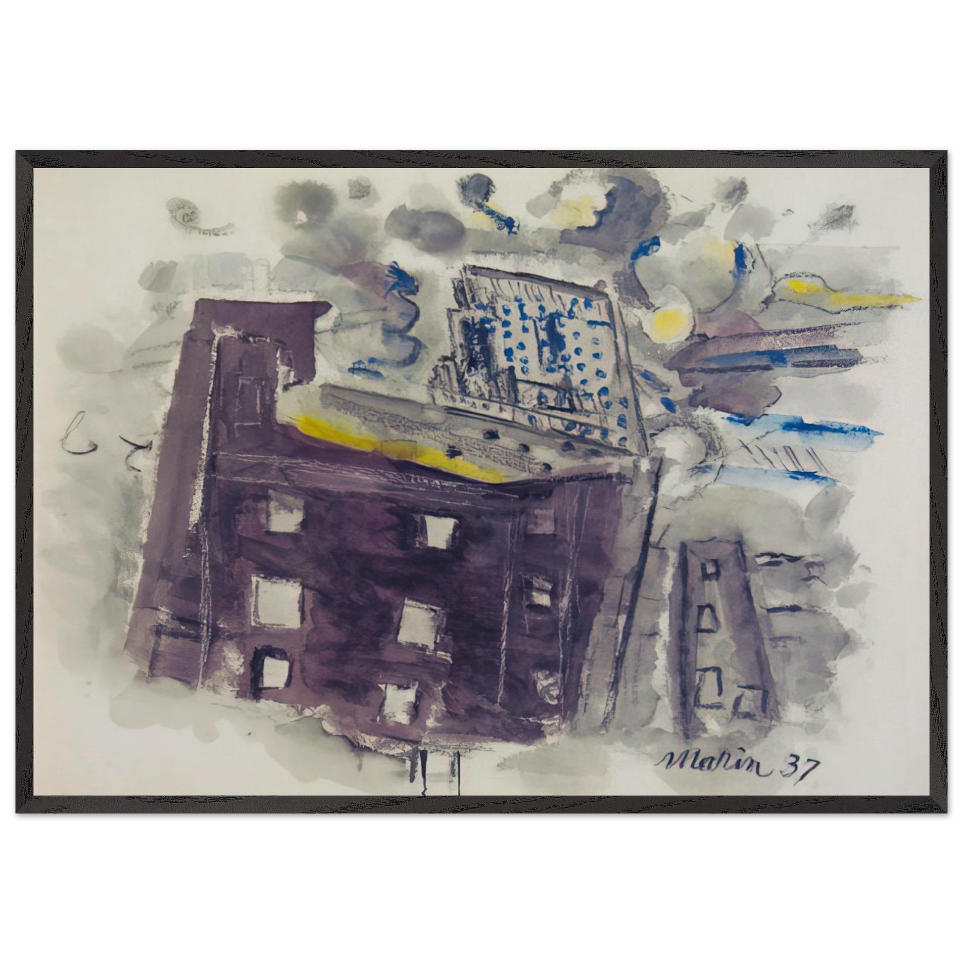 Top of Radio City New York City - 1937 - John Marin Framed Art Print – Black Wooden Frame - Default Title - -Framed Art Print