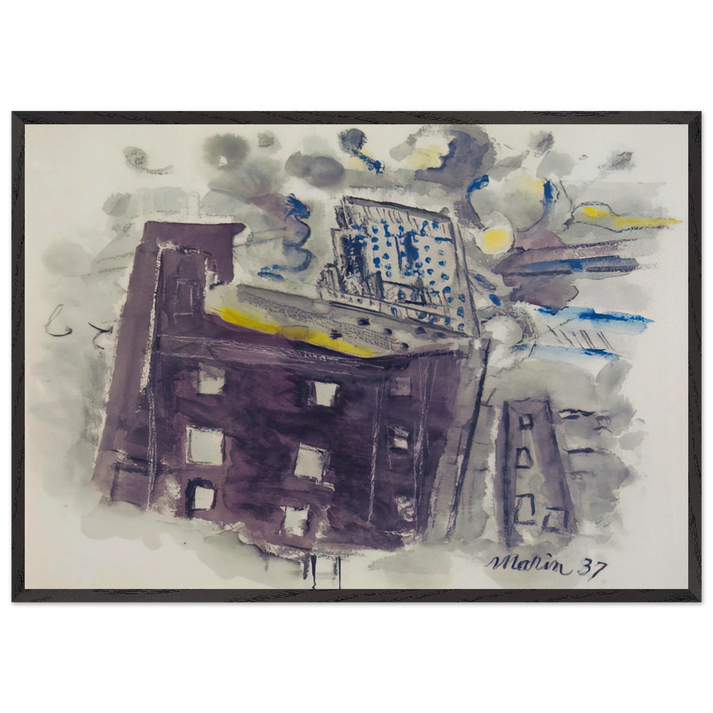 Top of Radio City New York City - 1937 - John Marin 70x100 cm / 28x40 inches Framed Art Print – Black Wooden Frame