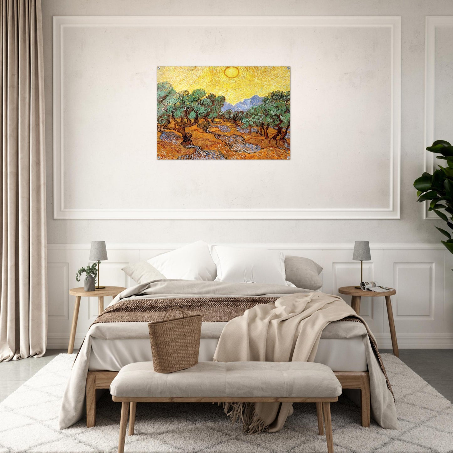 Olive Trees with Yellow Sky and Sun - Vincent van Gogh Acrylic Print - 70x100 cm / 28x40″ inches
