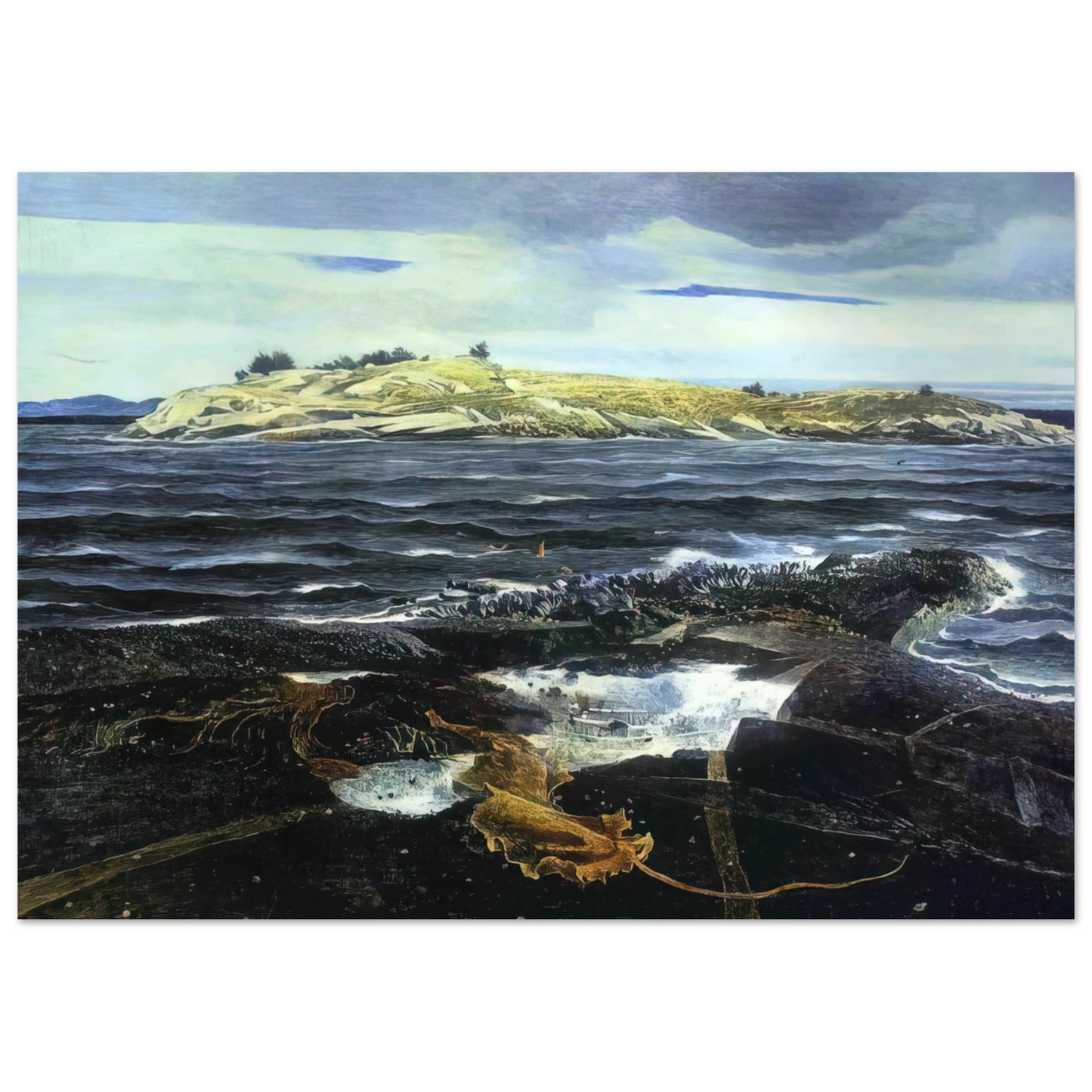 Andrew Wyeth - LITTLE CALDWELLS ISLAND Wall Art - 21x29.7 cm / 8x12" - Premium Wooden Framed Poster With Fine Art Paper - Black frame