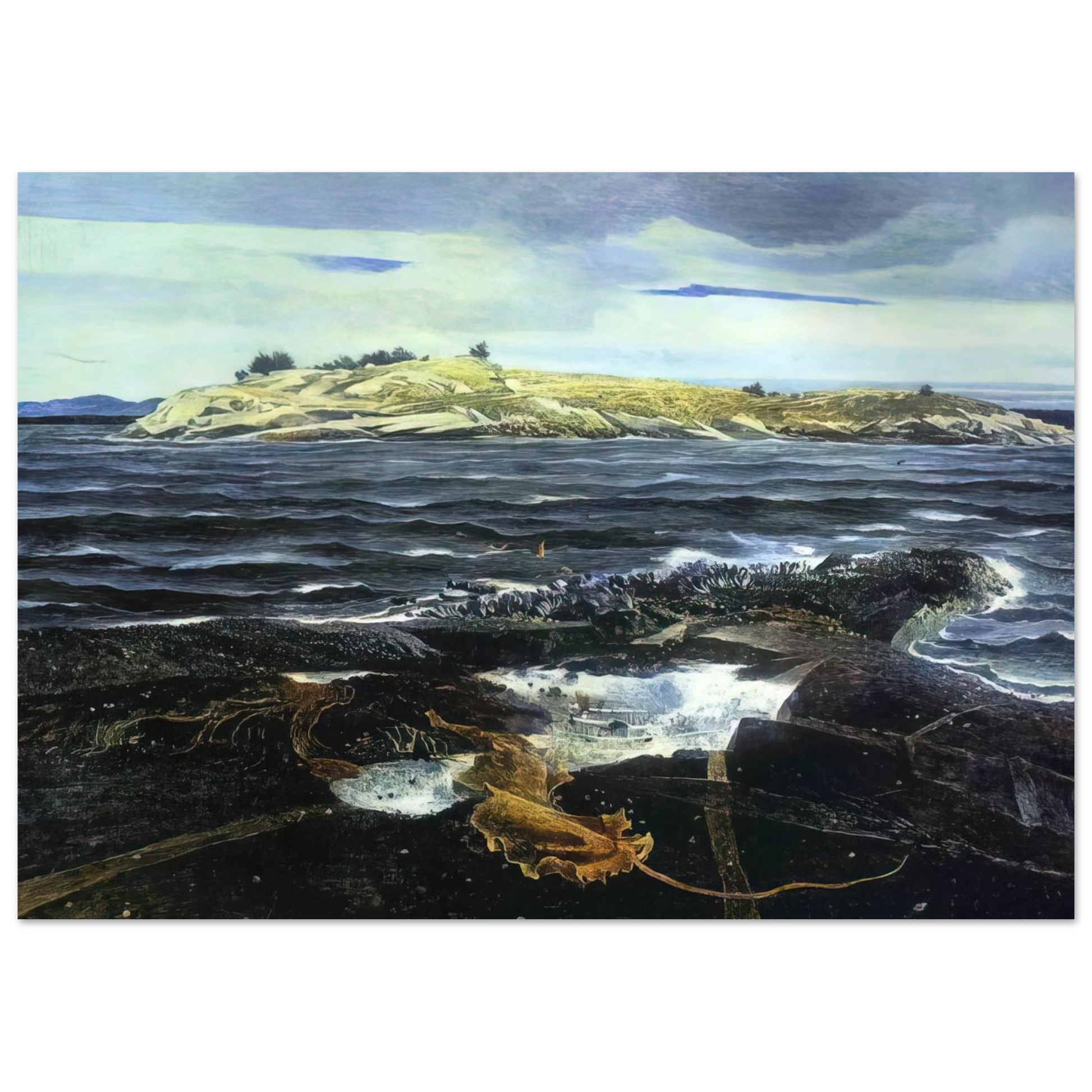 Andrew Wyeth - LITTLE CALDWELLS ISLAND Wall Art - 21x29.7 cm / 8x12" - Premium Wooden Framed Poster With Fine Art Paper - Black frame