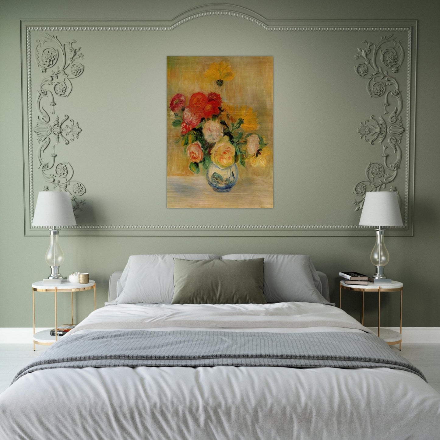 Vase of Roses and Dahlias - Pierre-Auguste Renoir Brushed Aluminum Print - 70x100 cm / 28x40 inches | Pierre-Auguste Renoir Aluminum Print | Pierre-Auguste Renoir Prints
