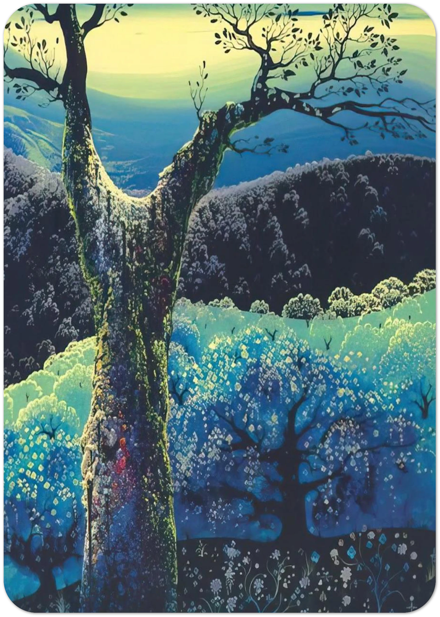 Orchard in Bloom By Eyvind Earle Pack of 10 Post Cards | Eyvind Earle Post Cards | A6 (10.5 x 14.8 cm) - 4.1 x 5.8 inches