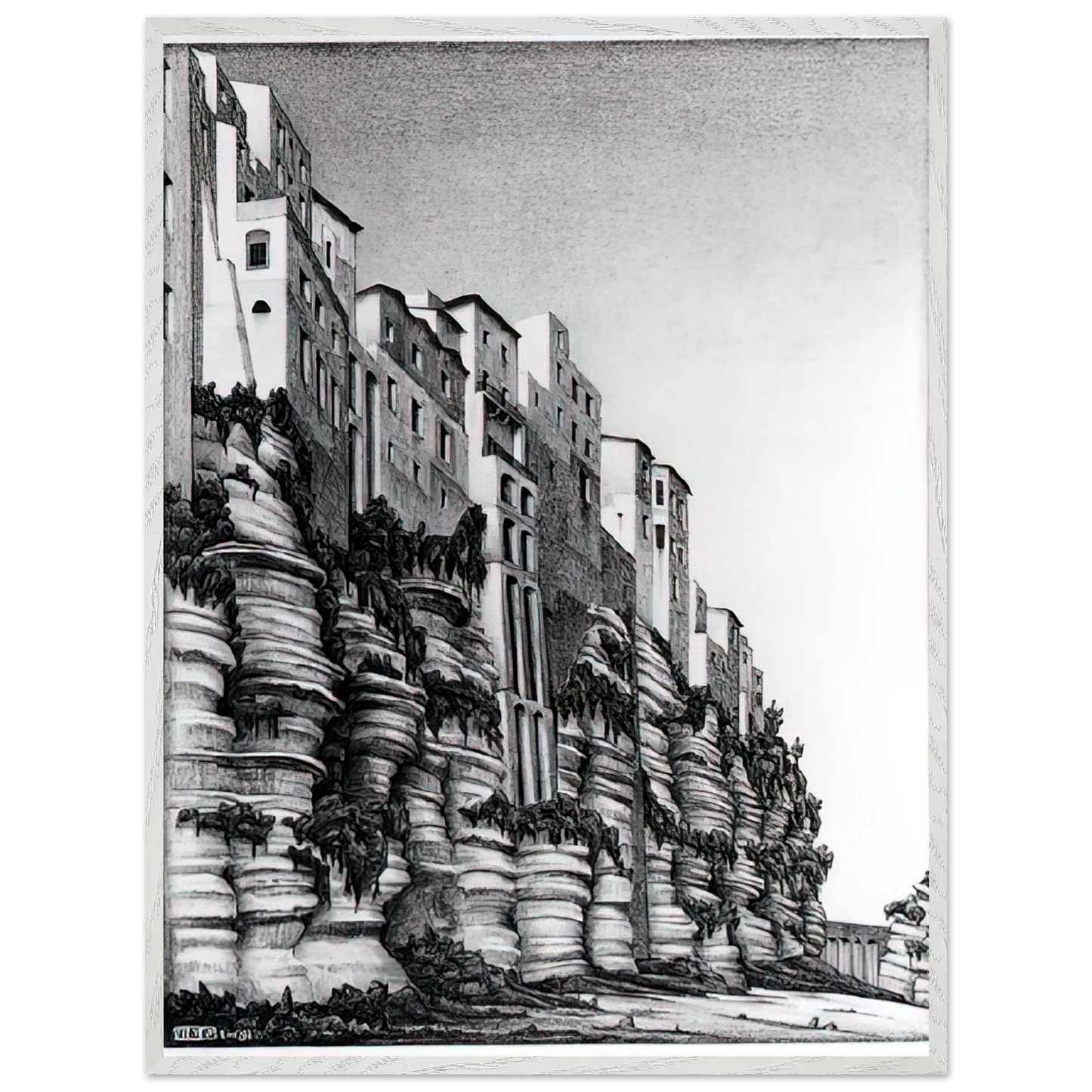 MC Escher - TROPEA CALABRIA Wall Art - 30x40 cm / 12x16 inches - Premium Wooden Framed Poster With Fine Art Paper - Black frame