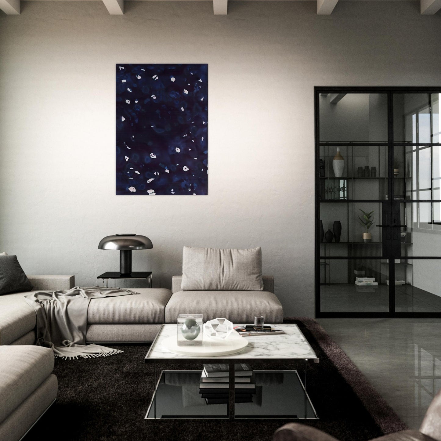 Untitled  Dark Blue-Green  - Sam Francis Brushed Aluminum Print - 70x100 cm / 28x40 inches | Sam Francis Aluminum Print | Sam Francis Prints