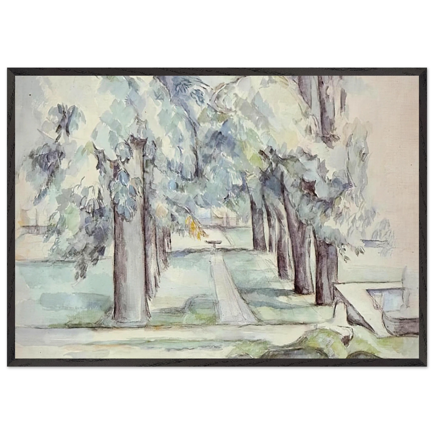 Pool and Lane of Chestnut Trees at Jas de Bouffan - Paul Cezanne Framed Art Print – Black Wooden Frame - Default Title - -Framed Art Print