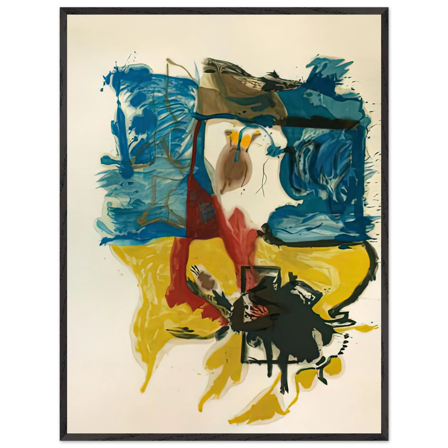 Helen Frankenthaler - Beach Scene, 1961- Wall Art - 21x29.7 cm / 8x12" - Premium Wooden Framed Poster With Fine Art Paper - Black frame