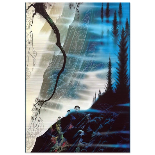 Sea Cliffs and Redwoods - Eyvind Earle Brushed Aluminum Print - 70x100 cm / 28x40 inches | Eyvind Earle Aluminum Print | Eyvind Earle Prints
