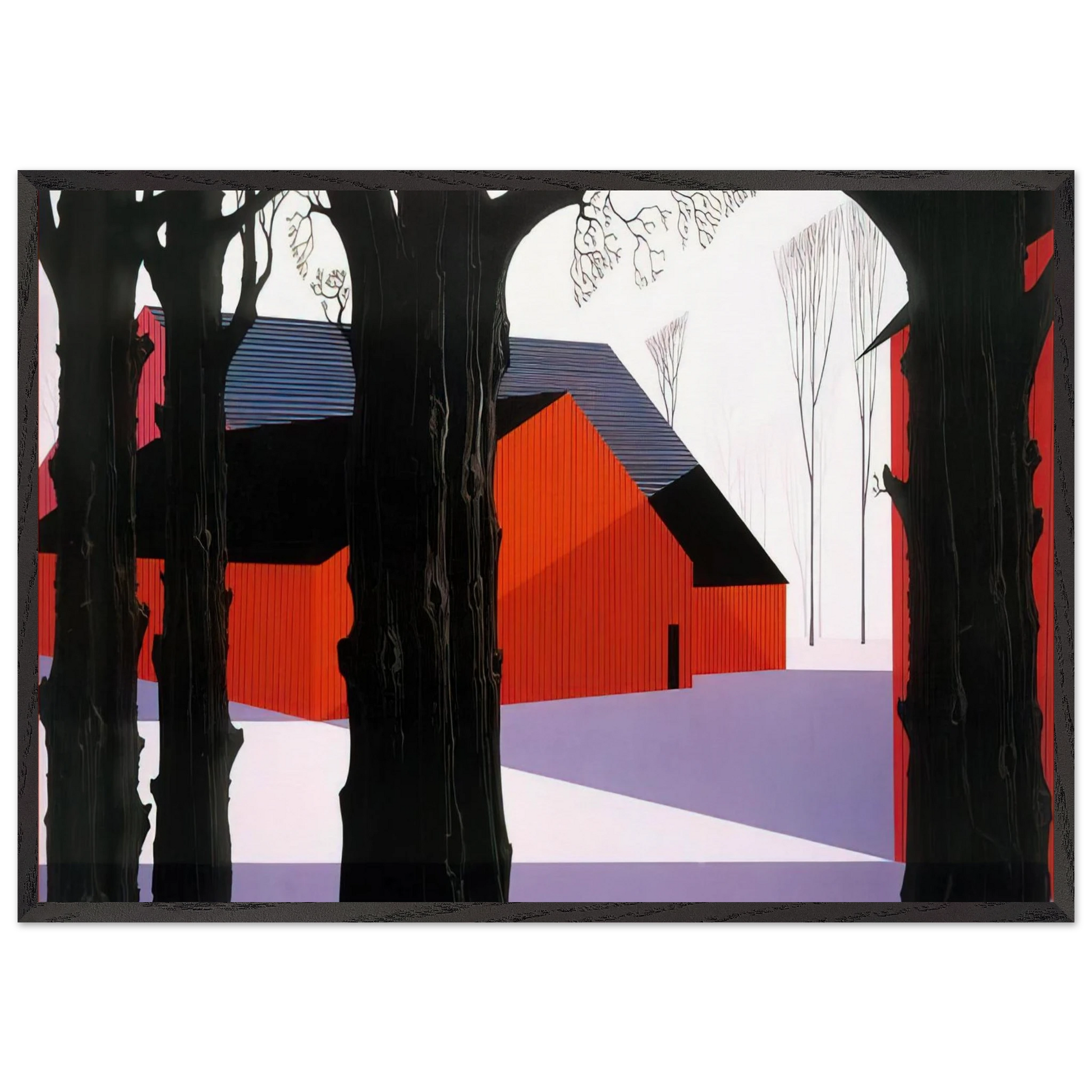 Red Barn - Eyvind Earle Framed Art Print – Black Wooden Frame - Default Title - -Framed Art Print