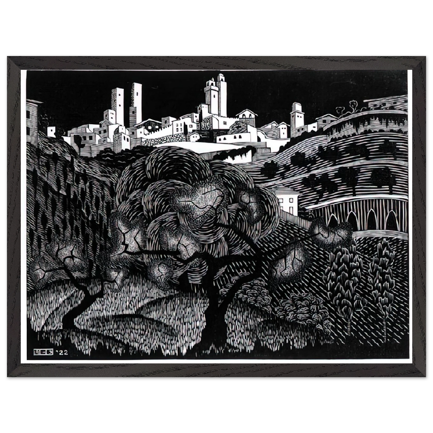 MC Escher - ESCHER (10) Wall Art - 60x80 cm / 24x32 inches - Premium Wooden Framed Poster With Fine Art Paper - White frame