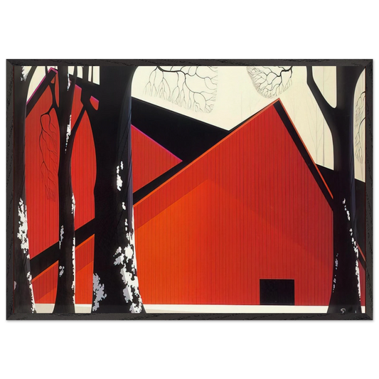 The Great Red Barn - Eyvind Earle Framed Art Print – Black Wooden Frame - Default Title - -Framed Art Print