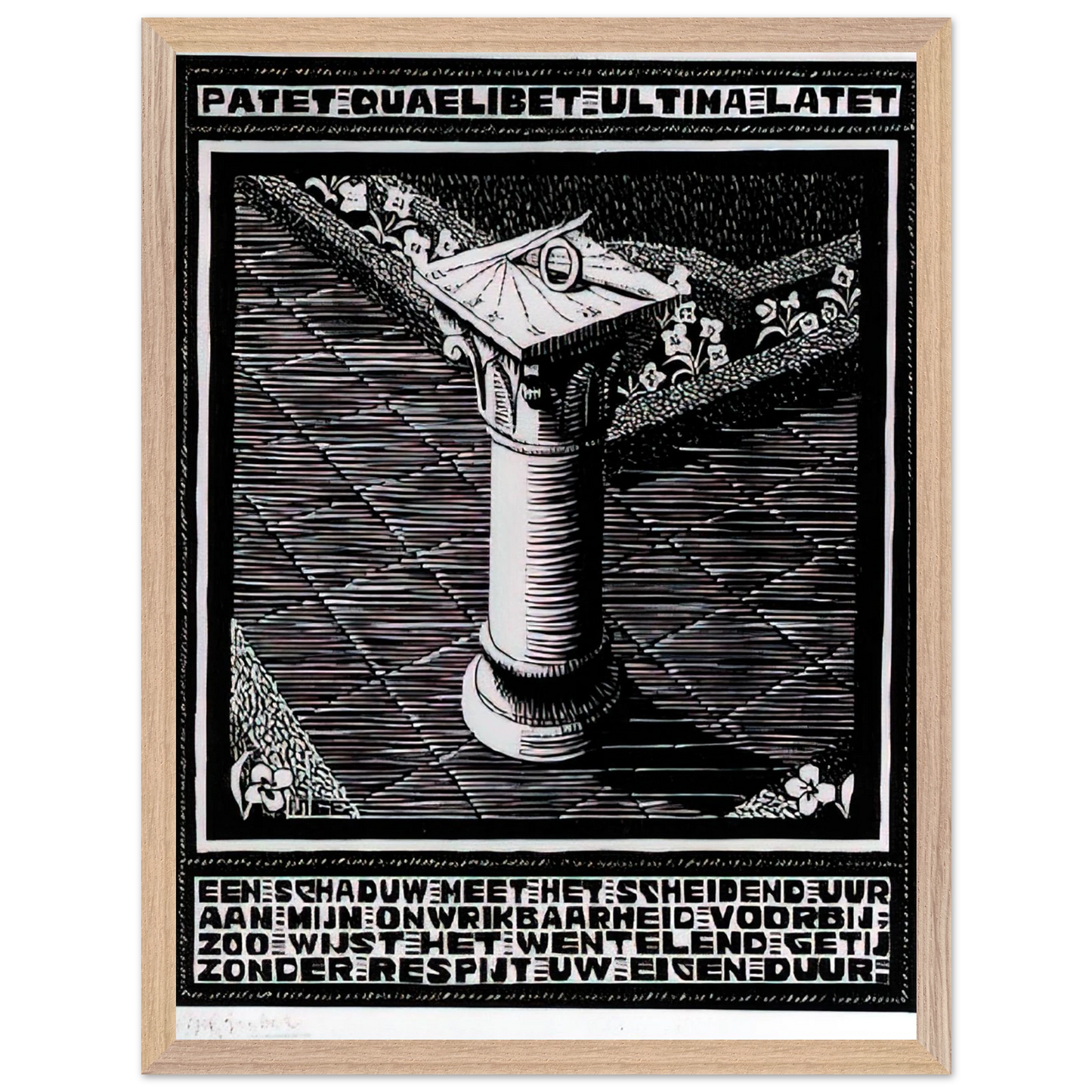 MC Escher - EMBLEMATA SUNDIAL Wall Art - 60x80 cm / 24x32 inches - Premium Wooden Framed Poster With Fine Art Paper - Wood frame