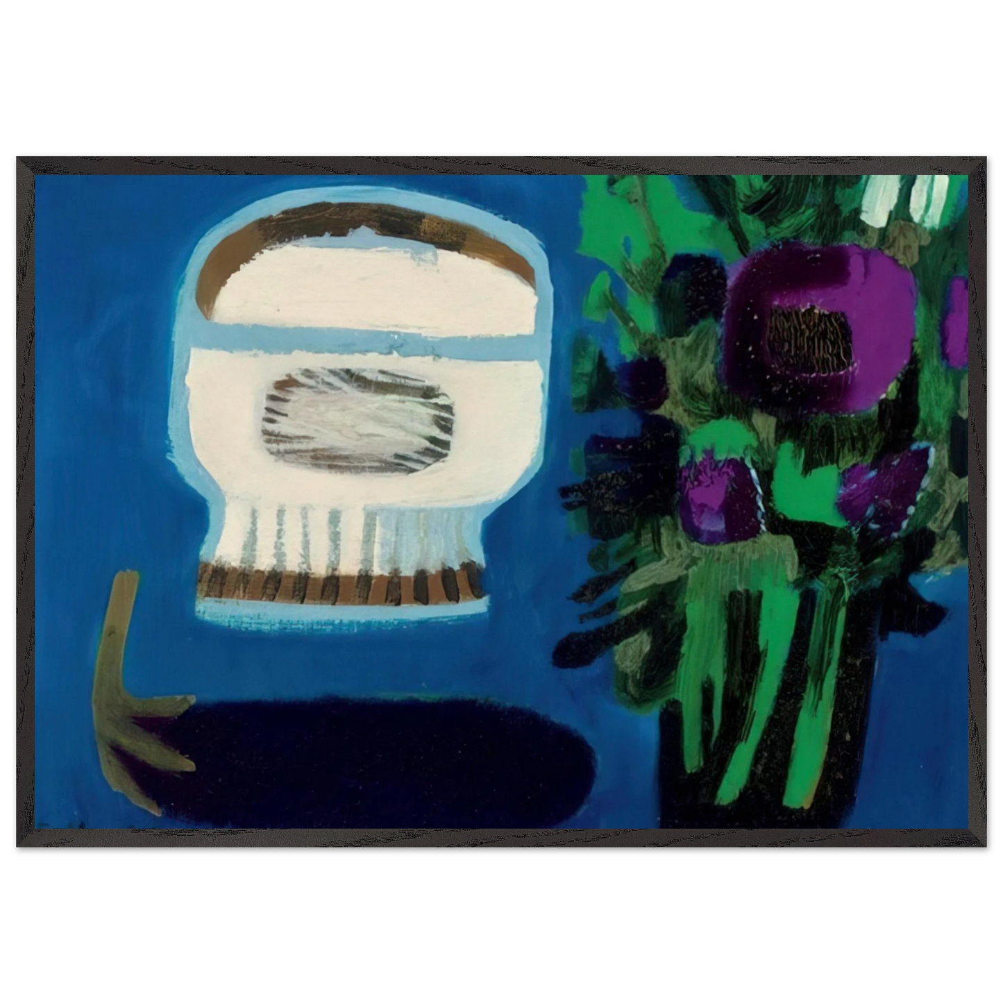 Aubergine and flowers - 1968 - Mary Fedden Framed Art Print – Black Wooden Frame - Default Title - -Framed Art Print