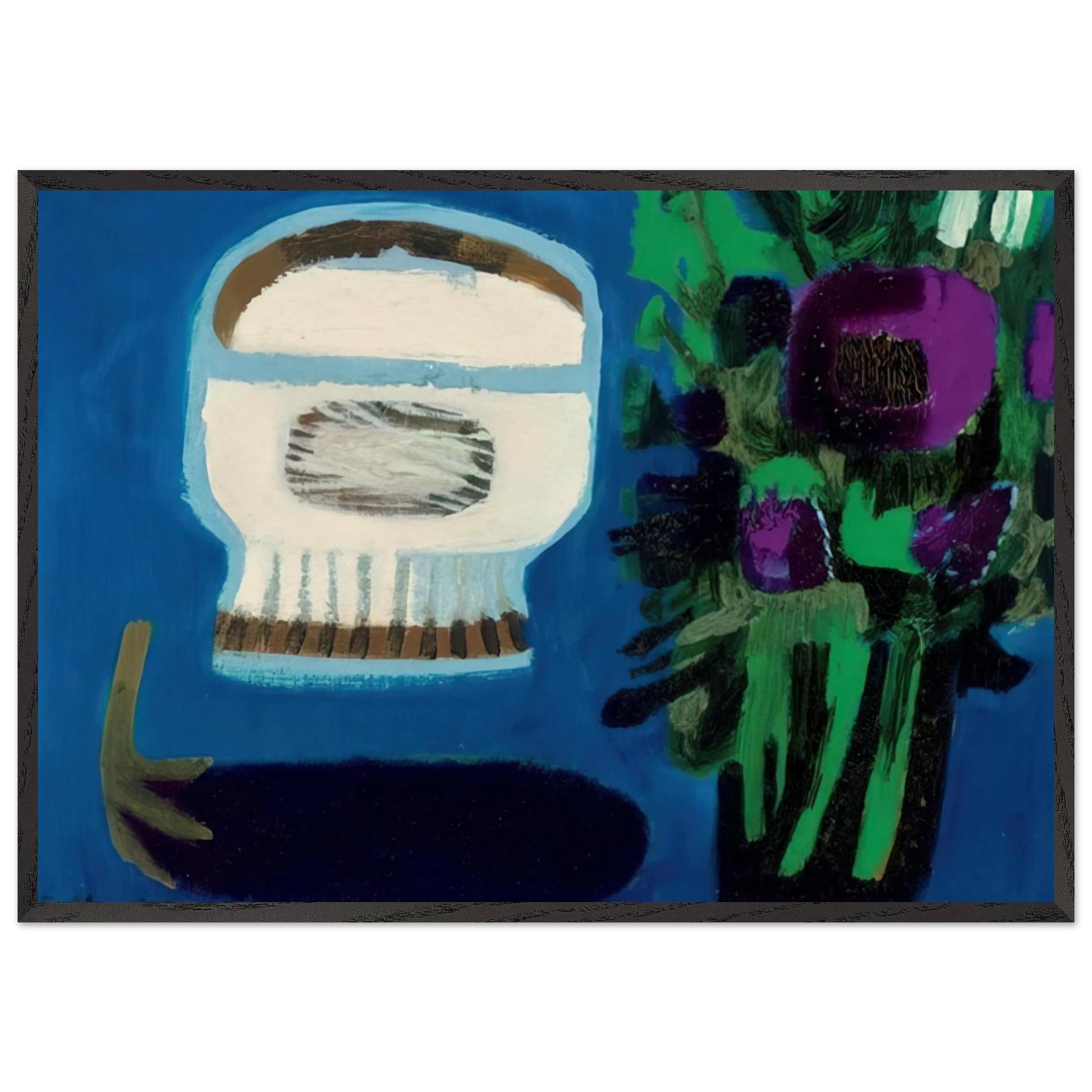 Aubergine and flowers - 1968 - Mary Fedden Framed Art Print – Black Wooden Frame - Default Title - -Framed Art Print