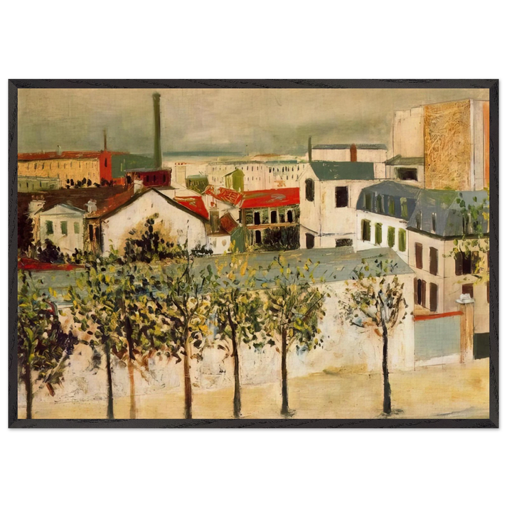 PARIS SUBURBS - Maurice Utrillo 70x100 cm / 28x40 inches Framed Art Print – Black Wooden Frame