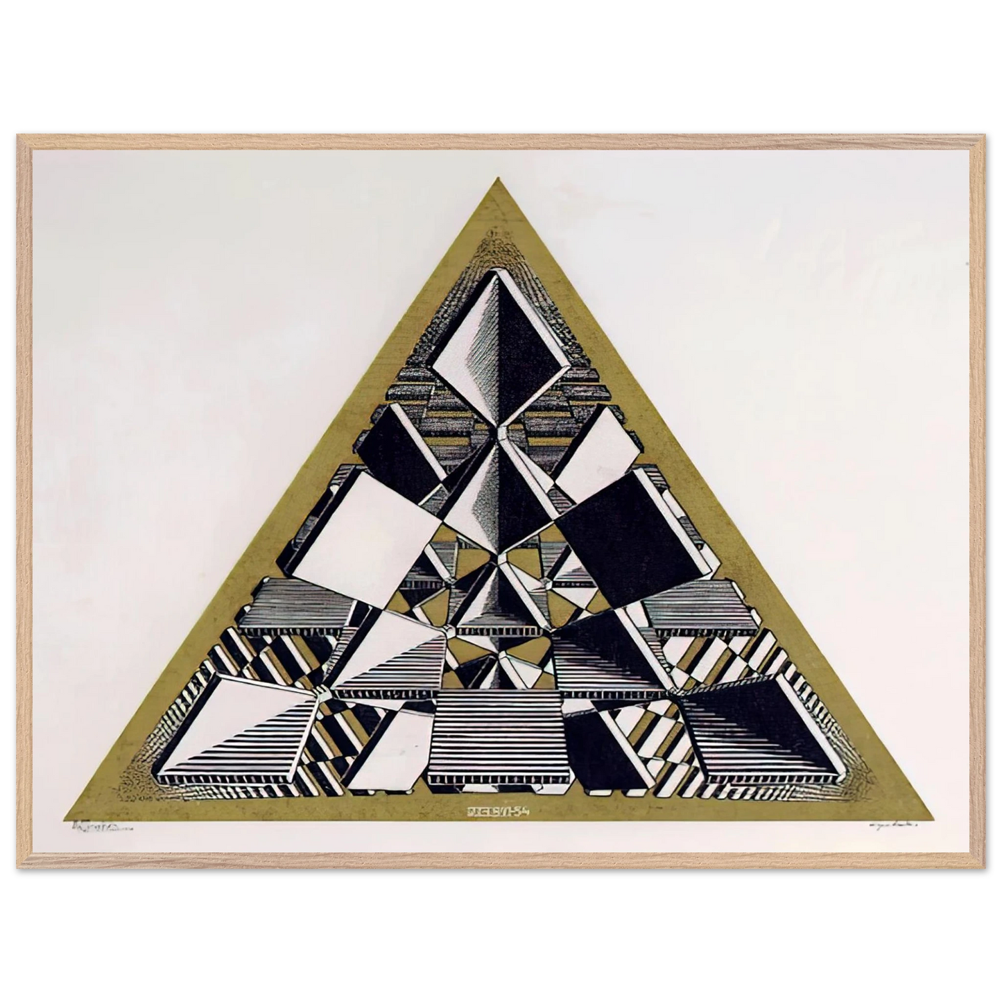 MC Escher - THREE INTERSECTING PLANES COLOUR Wall Art - 21x29.7 cm / 8x12" - Premium Wooden Framed Poster With Fine Art Paper - Wood frame