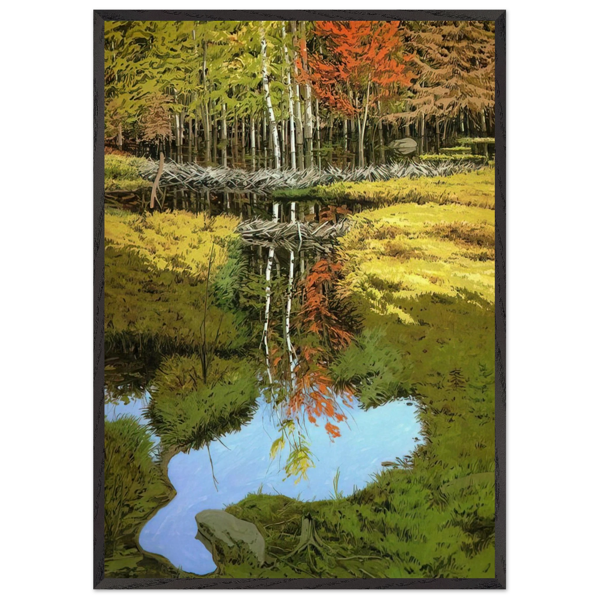 New Dams in Meadow - 1984 - Neil Welliver Framed Art Print – Black Wooden Frame - Default Title - -Framed Art Print