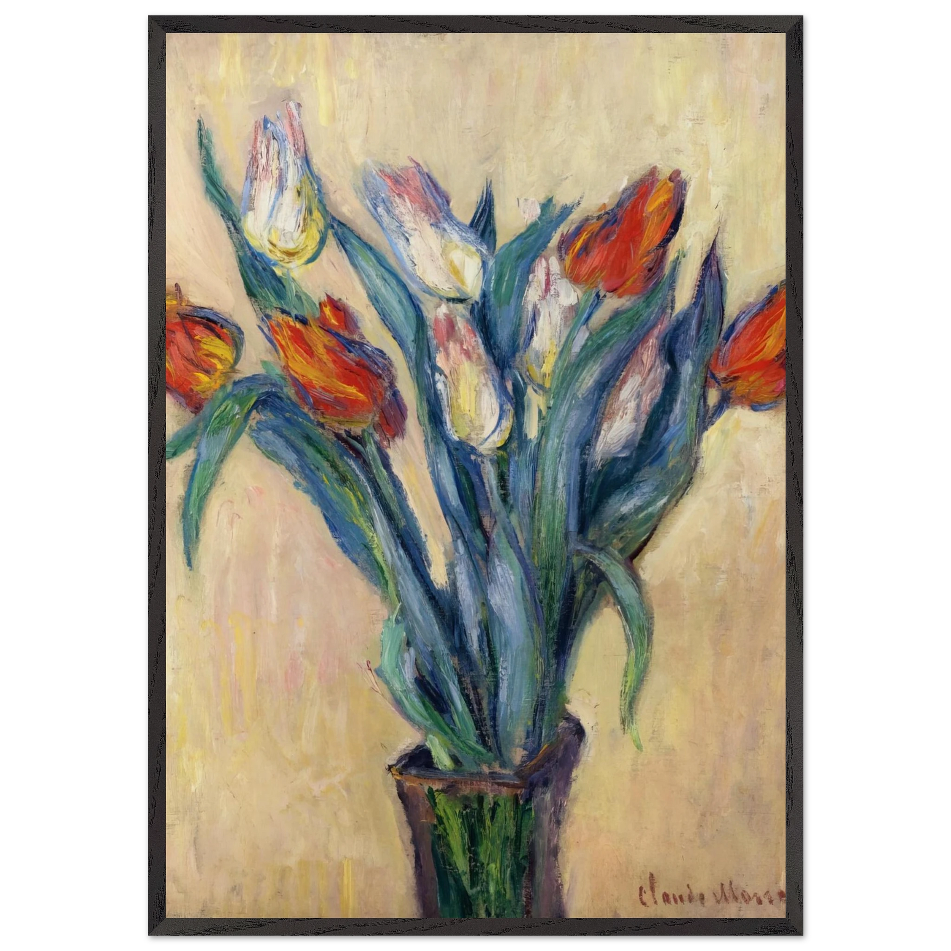 Vase of Tulips - claude monet Framed Art Print – Black Wooden Frame - Default Title - -Framed Art Print