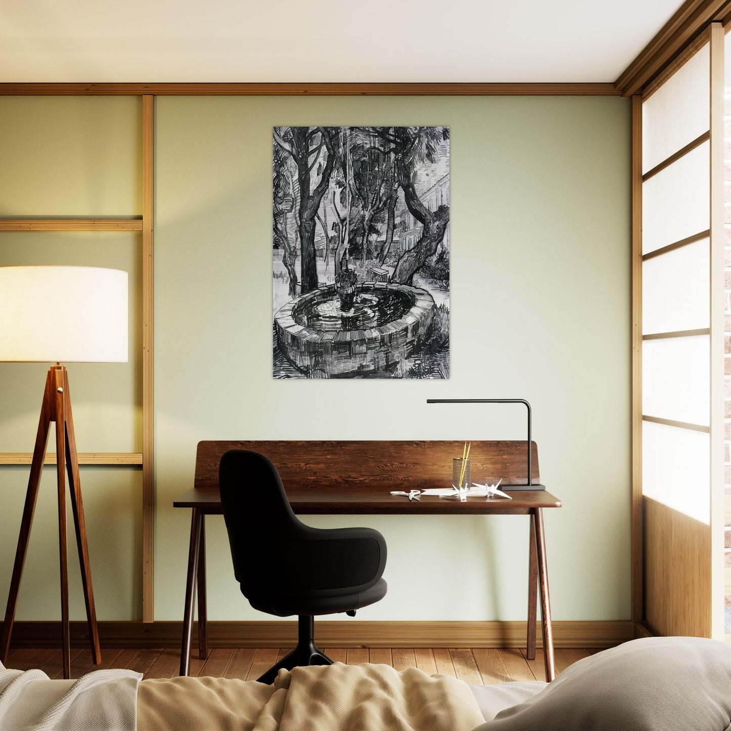 Fountain in the Garden of Saint-Paul Hospital - Vincent van Gogh Brushed Aluminum Print - 70x100 cm / 28x40 inches | Vincent van Gogh Aluminum Print | Vincent van Gogh Prints