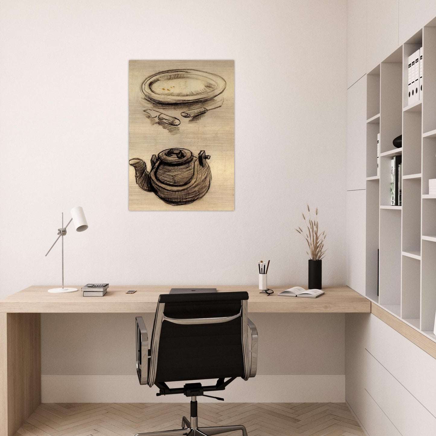 Plate with Cutlery and a Kettle - Vincent van Gogh Brushed Aluminum Print - 70x100 cm / 28x40 inches | Vincent van Gogh Aluminum Print | Vincent van Gogh Prints