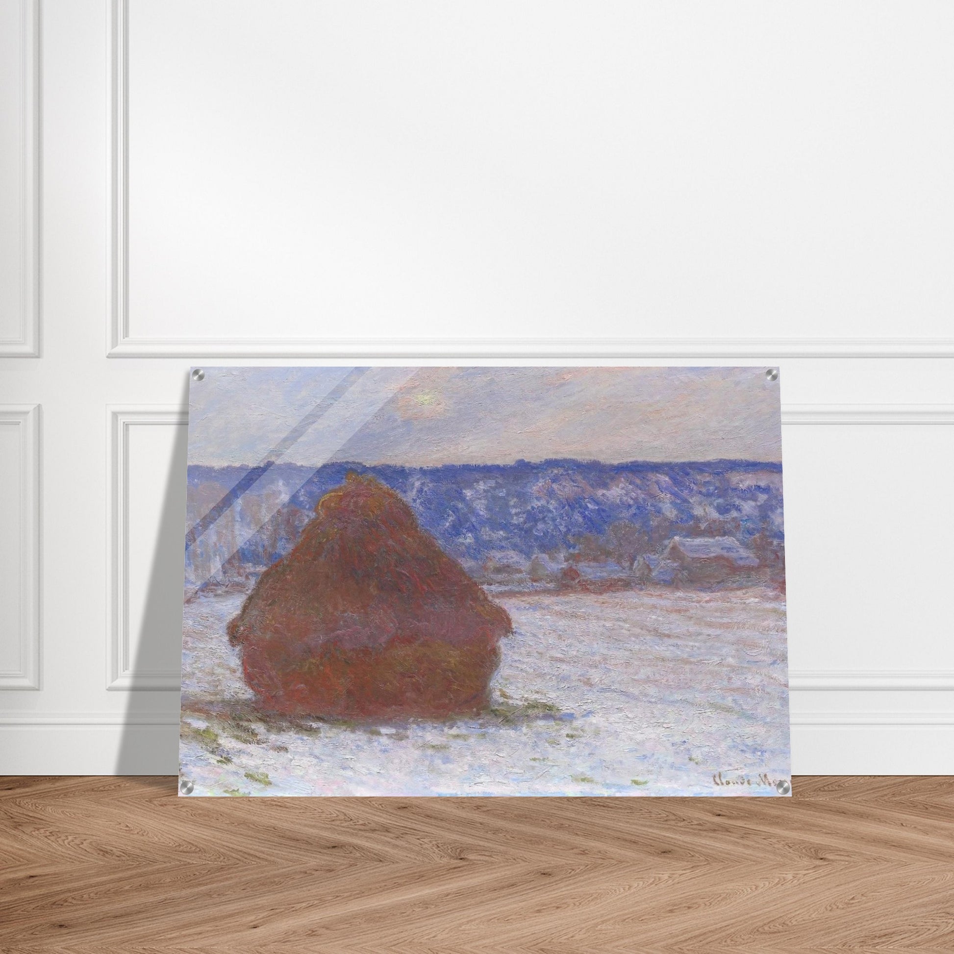 Stack of Wheat Snow Effect, Overcast Day - claude monet Acrylic Print - 70x100 cm / 28x40″ inches