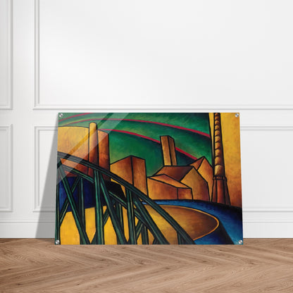 Landscape with Bridge at Óbuda Hajógyár - Laszlo Moholy-Nagy Acrylic Print - 70x100 cm / 28x40″ inches