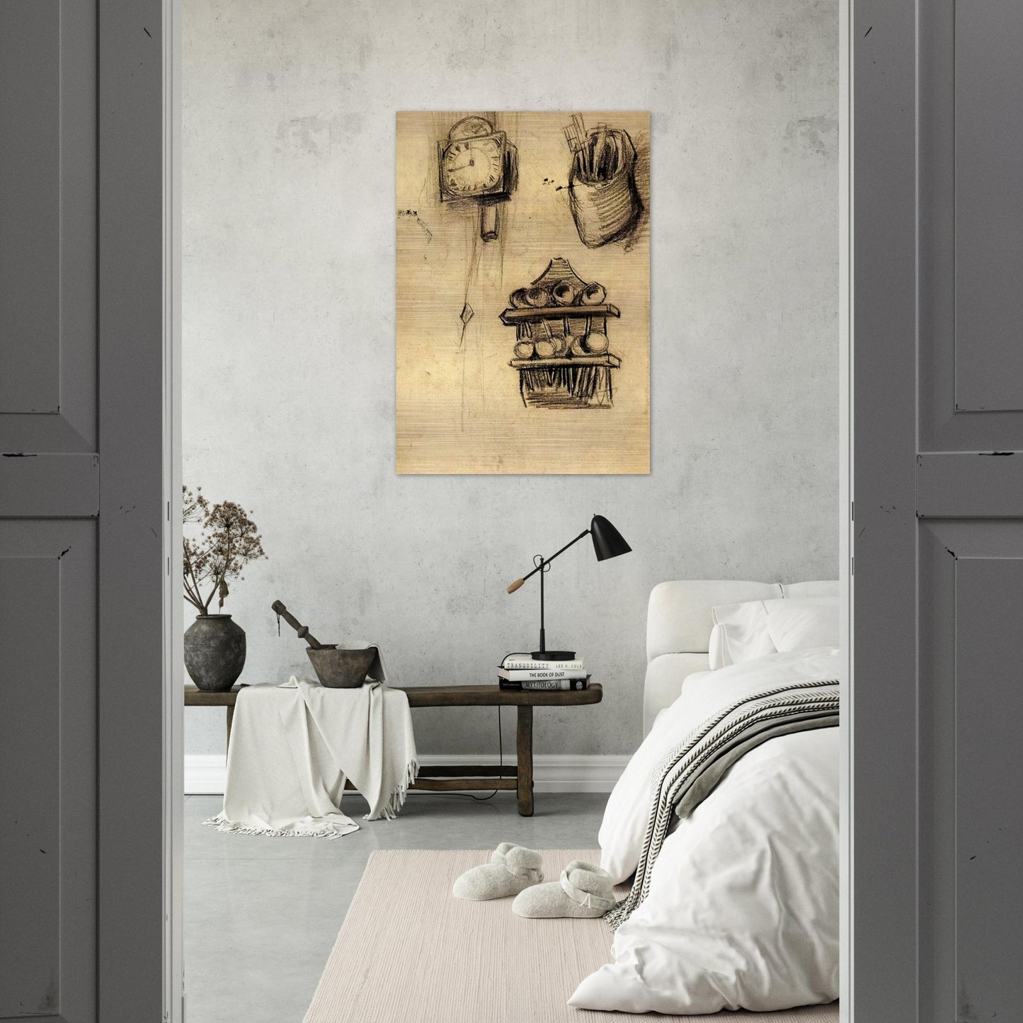 Clock, Clog with Cutlery and a Spoon Rack - Vincent van Gogh Brushed Aluminum Print - 70x100 cm / 28x40 inches | Vincent van Gogh Aluminum Print | Vincent van Gogh Prints