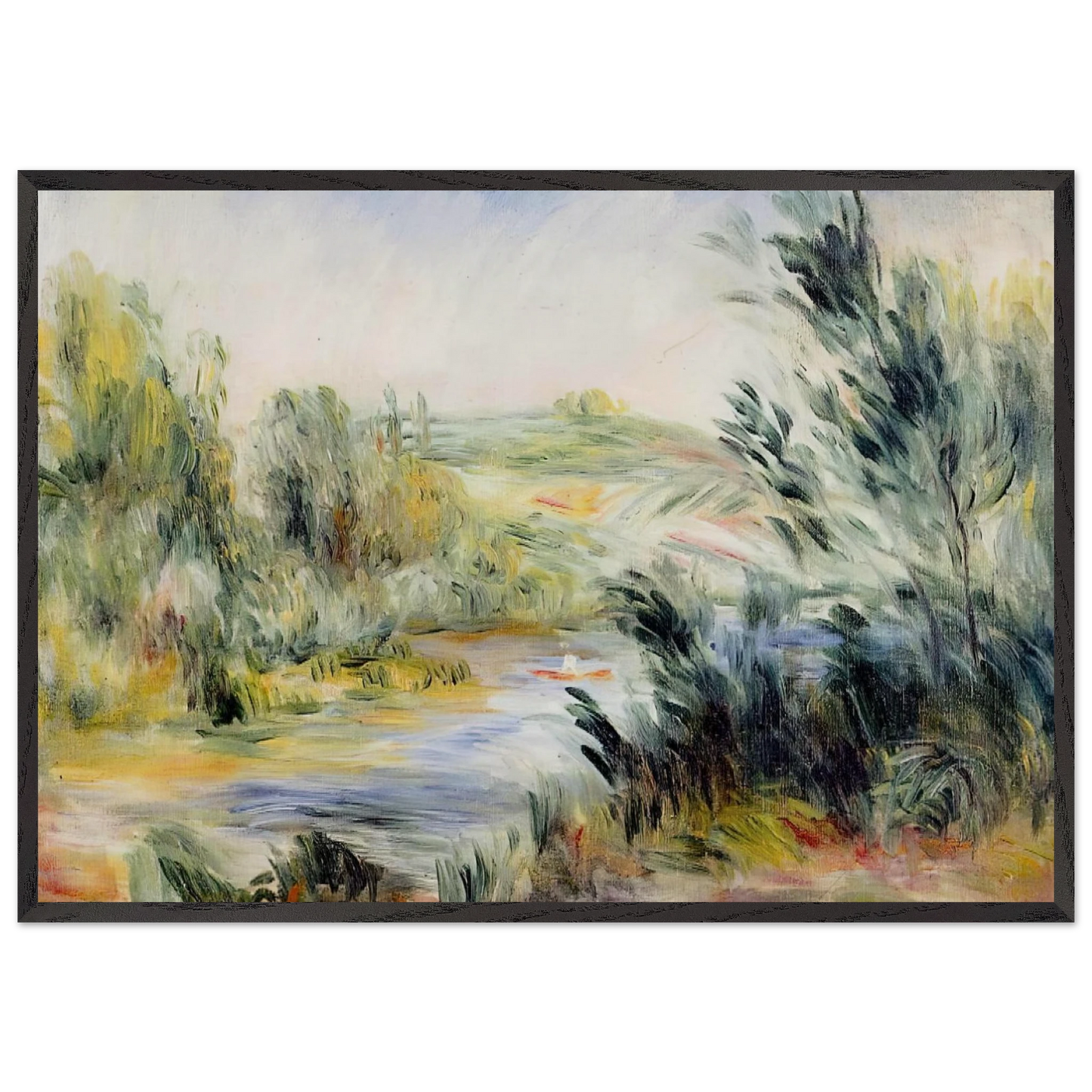 The Banks of a River Rower in a Boat - Pierre-Auguste Renoir Framed Art Print – Black Wooden Frame - Default Title - -Framed Art Print