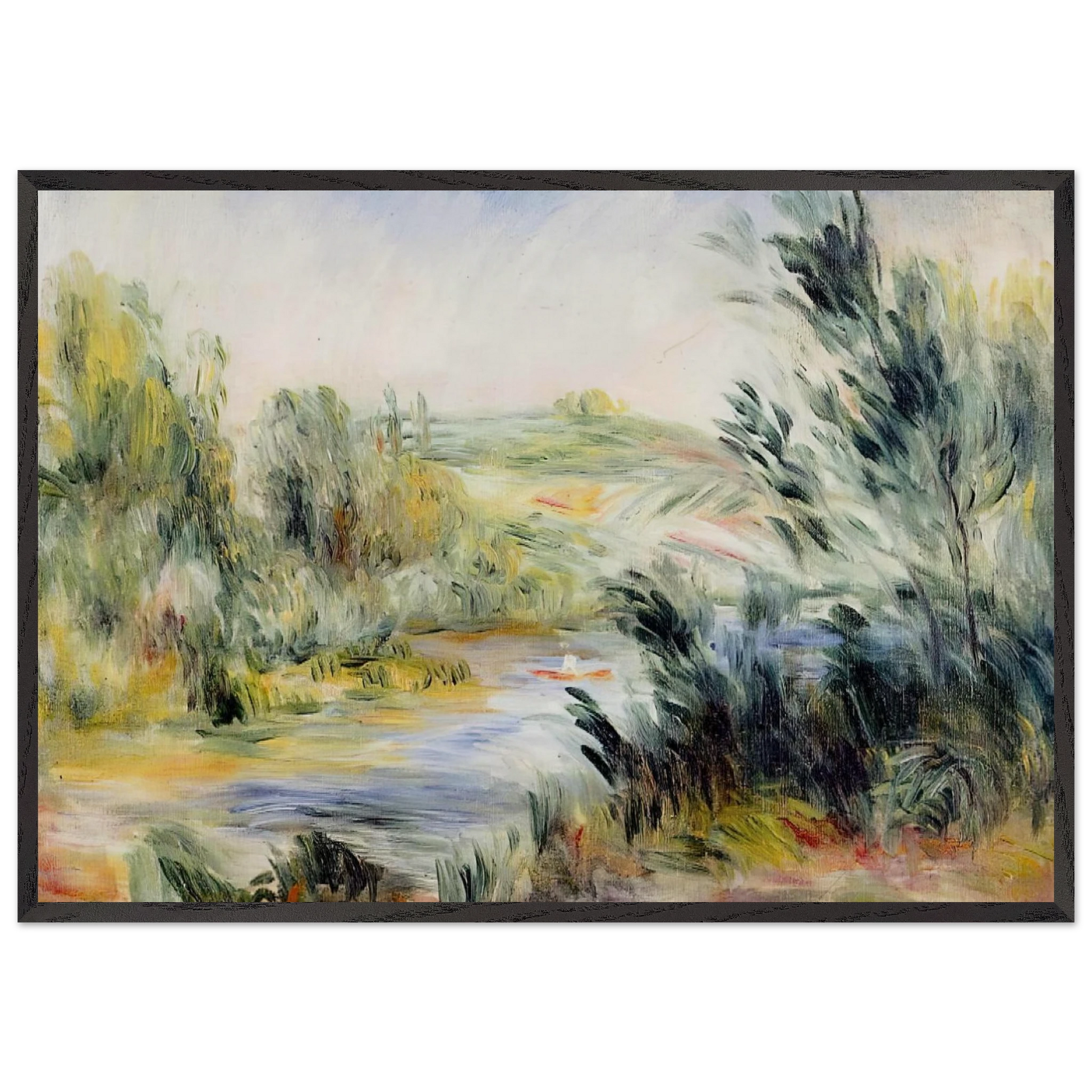 The Banks of a River Rower in a Boat - Pierre-Auguste Renoir Framed Art Print – Black Wooden Frame - Default Title - -Framed Art Print