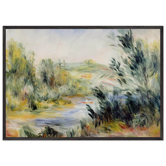 The Banks of a River Rower in a Boat - Pierre-Auguste Renoir 70x100 cm / 28x40 inches Framed Art Print – Black Wooden Frame
