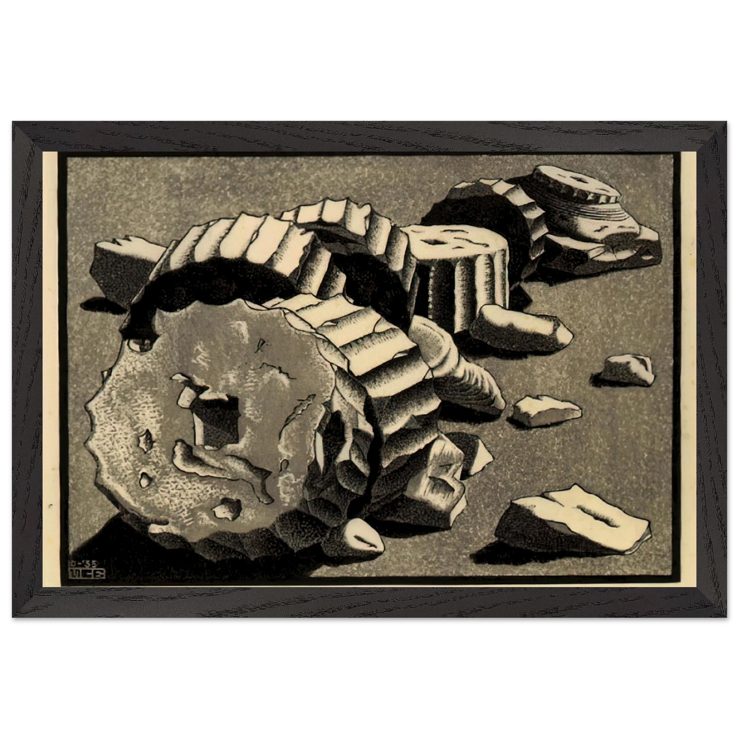 MC Escher - SELINUNTE SICILY OCTOBER 1935 1935 Wall Art - 30x40 cm / 12x16 inches - Premium Wooden Framed Poster With Fine Art Paper - Wood frame