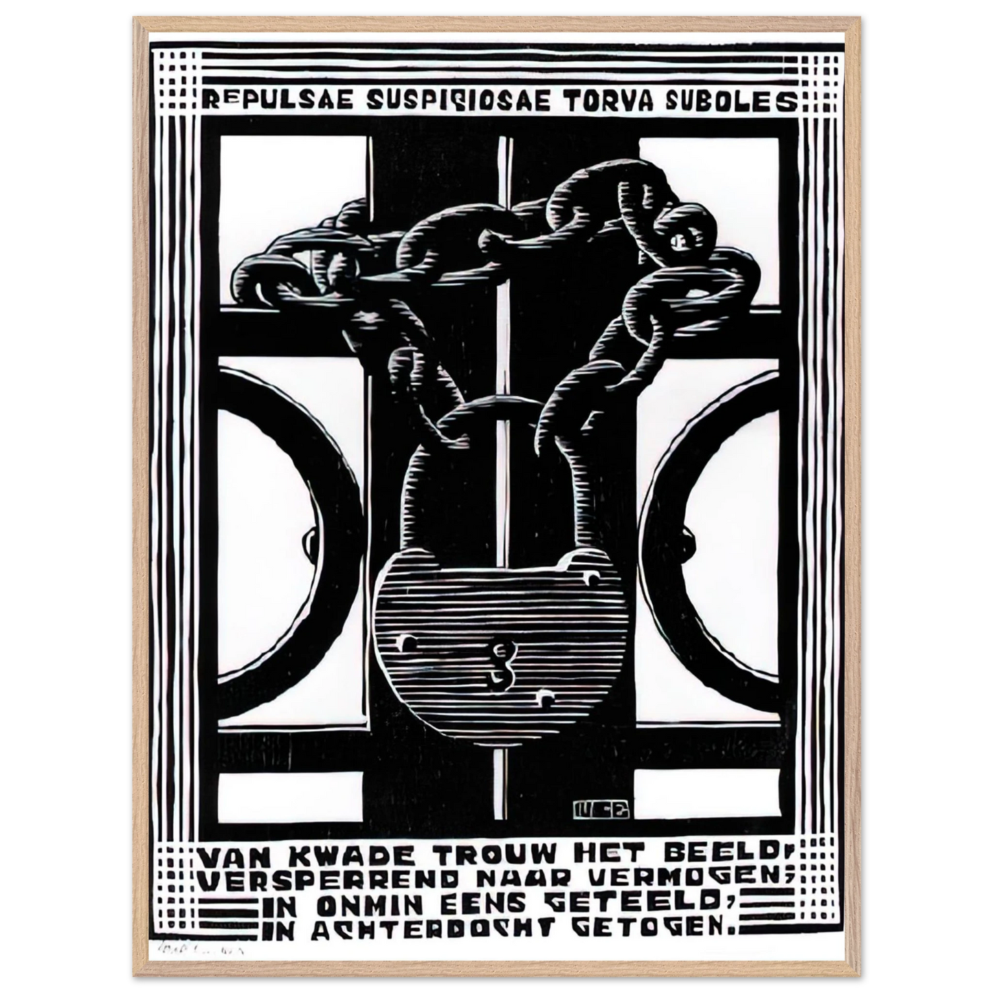 MC Escher - PADLOCK Wall Art - 30x40 cm / 12x16 inches - Premium Wooden Framed Poster With Fine Art Paper - Wood frame