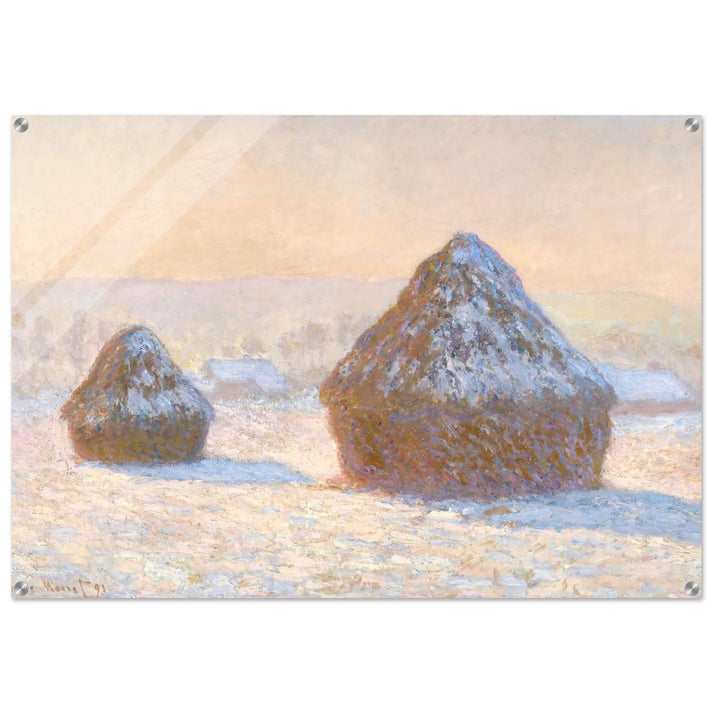 Wheatstacks, Snow Effect, Morning - claude monet Acrylic Print - 70x100 cm / 28x40″ inches