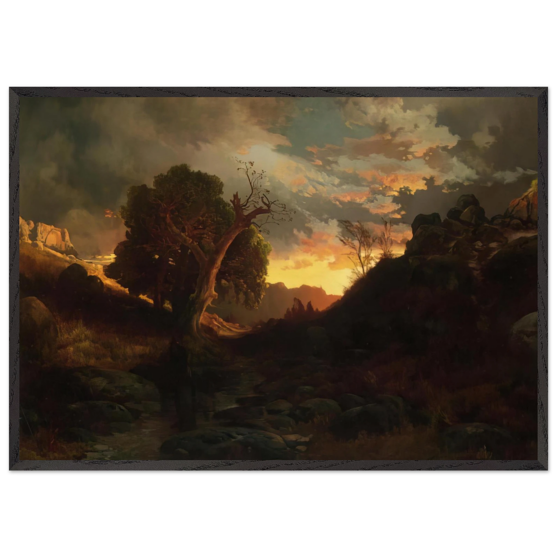 The Evening Hunter - Thomas Moran Framed Art Print – Black Wooden Frame - Default Title - -Framed Art Print