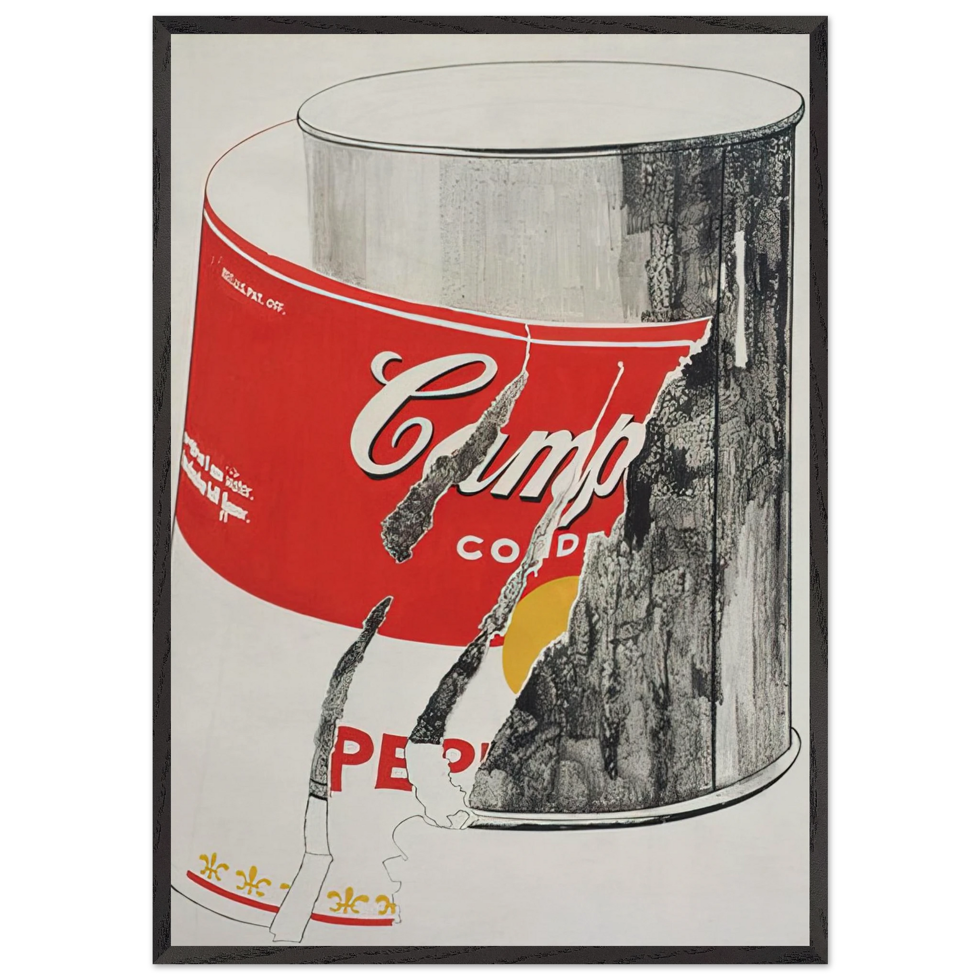 Big Torn Campbells Soup Can  Pepper Pot  - Andy Warhol Framed Art Print – Black Wooden Frame - Default Title - -Framed Art Print