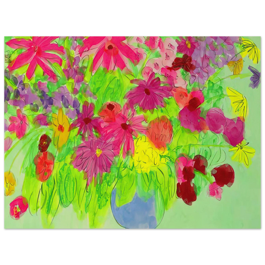 Walasse Ting - Blue Vase, Many Flowers - Naïve Art Primitivism, Pop Art Fine Art Poster - Default Title