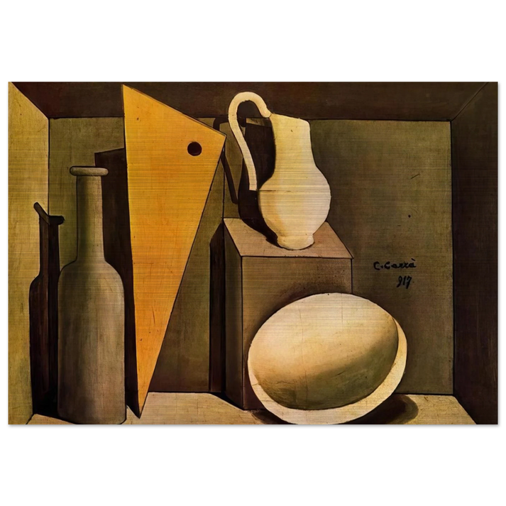 NATURA MORTA CON LA SQUADRA 1917 - Carlo Carra Brushed Aluminum Print - 70x100 cm / 28x40 inches | Carlo Carra Aluminum Print | Carlo Carra Prints