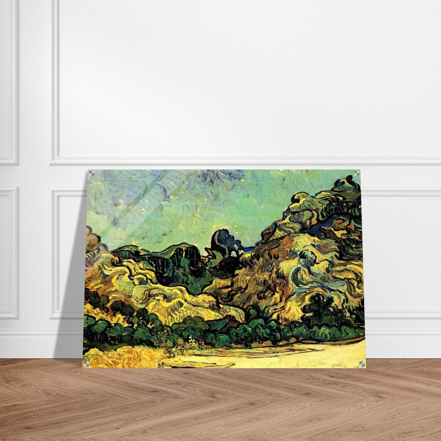 Mountains at Saint-Remy with Dark Cottage - Vincent van Gogh Acrylic Print - 70x100 cm / 28x40″ inches