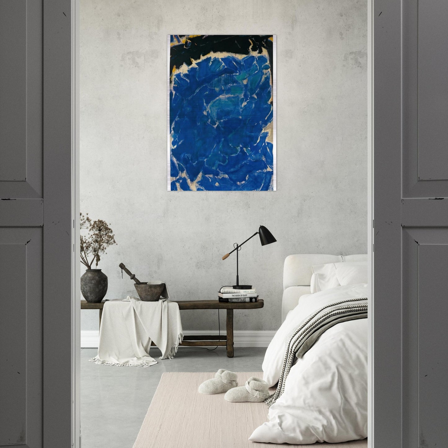 Deep Blue and Black - Sam Francis Brushed Aluminum Print - 70x100 cm / 28x40 inches | Sam Francis Aluminum Print | Sam Francis Prints