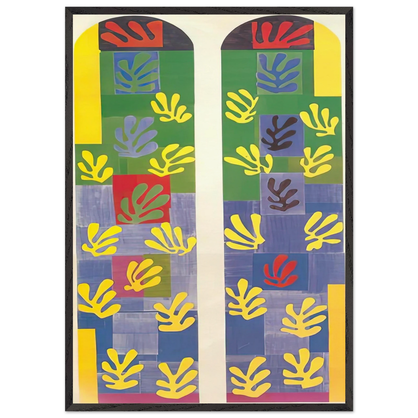 STAINED GLASS WINDOW WINDOW OF THE ABSIDE OF THE ROSARY CHAPEL 1949 - Henri Matisse Framed Art Print – Black Wooden Frame - Default Title - -Framed Art Print