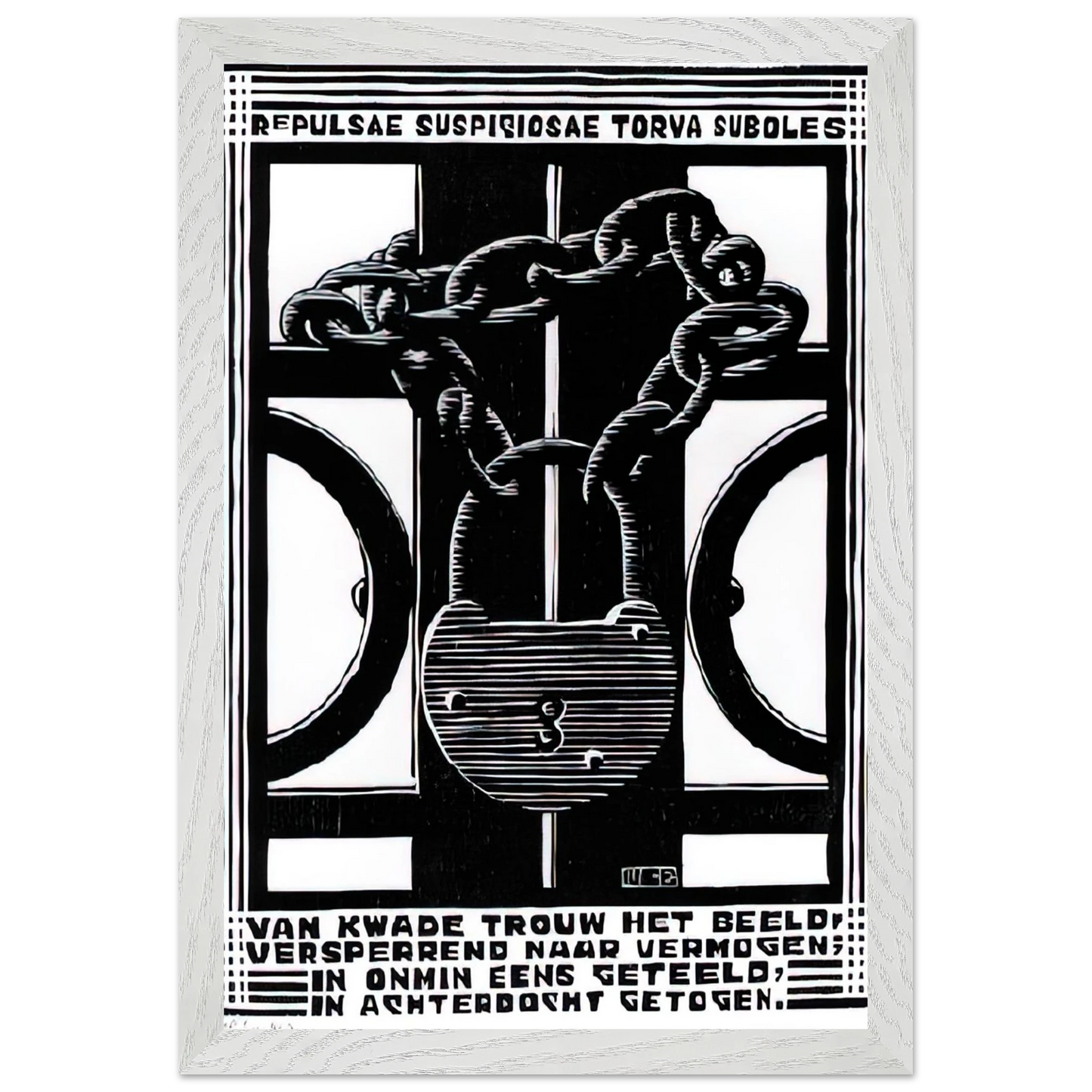 MC Escher - PADLOCK Wall Art - 30x40 cm / 12x16 inches - Premium Wooden Framed Poster With Fine Art Paper - White frame