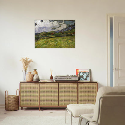 Wheat Field behind Saint-Paul Hospital with a Reaper - Vincent van Gogh Brushed Aluminum Print - 70x100 cm / 28x40 inches | Vincent van Gogh Aluminum Print | Vincent van Gogh Prints