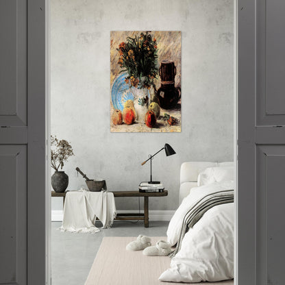 Vase with Flowers, Coffeepot and Fruit - Vincent van Gogh Brushed Aluminum Print - 70x100 cm / 28x40 inches | Vincent van Gogh Aluminum Print | Vincent van Gogh Prints