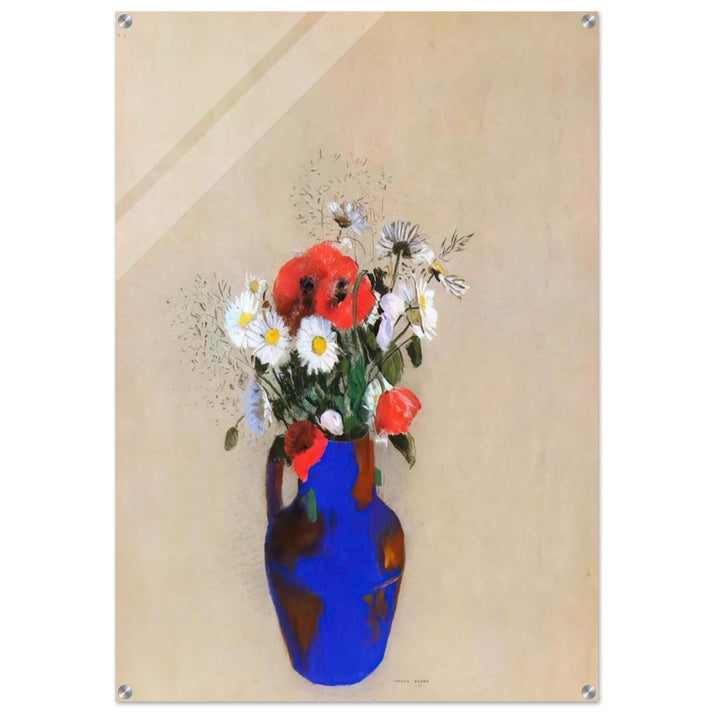POPPIES AND DAISIES IN A BLUE VASE - Odilon Redon Acrylic Print - 70x100 cm / 28x40″ inches